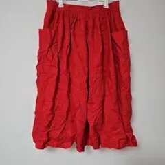 無地✨赤 フレアスカート ひざ丈 ポケット付き(フリーサイズ)