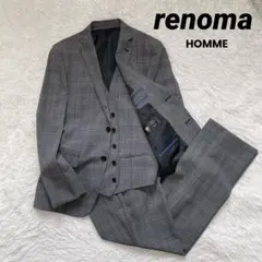 極美品 レノマオム 【A6】 スーツセットアップ スリーピース チェック 一度着