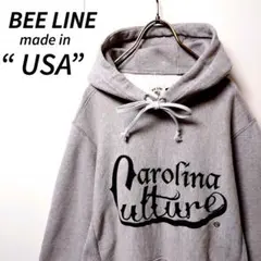 USA製 ビーライン 前後プリント 裏起毛 パーカー M 灰