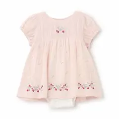 【美品】(70cm)イチゴ刺しゅうロンパース
