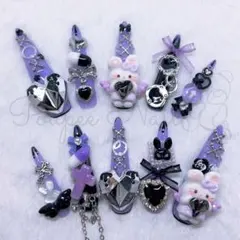 現品　ネイルチップ　地雷系　量産型　平成女児　天使界隈　ゴスロリ　スーパーロング