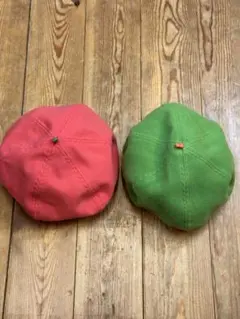 ラグマート　キッズ帽子 2点セット ピンク グリーン Mサイズ