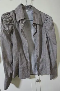 ZARA似 パフスリーブチェック柄ブラウス