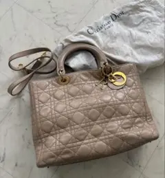 Dior レディ ディオール カナージュ ハンドバッグ ベージュ　レザー
