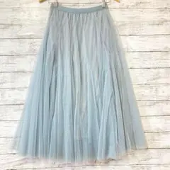 【古着】✨スカート【F】ゴムウエスト　フレア　Aライン　レース　ゆったり　ブルー