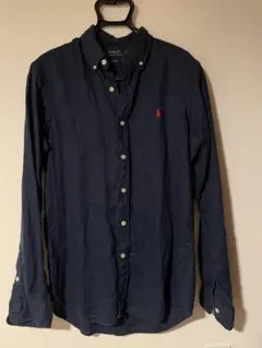 現行 リネンシャツ 長袖 ボタンダウン ネイビー 紺 トルコ製