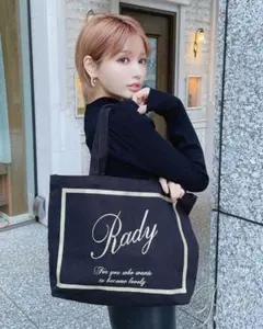 Rady ロゴトートバッグ 黒　フレームレディトート
