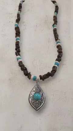 ウッドビーズターコイズネックレス✨　メンズネックレス　レディースネックレス