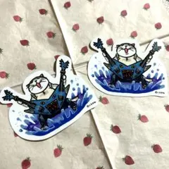 くまみね　仕事猫　ギター　ステッカー　2枚セット