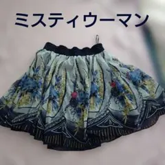 花柄 フレアスカート ひざ丈 ネイビーのサムネイル