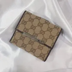【GUCCI】二つ折り財布／GGキャンバス／ベージュ&ブラウン