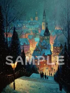 【冬の夜に灯る光】A4 グラフィックアート インテリア お洒落 ポスター114