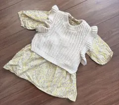 【petit main 】ニットベスト花柄ワンピース 90