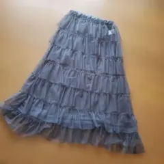美品 ローリーズファーム フリル グレー チュールレース シア－スカート
