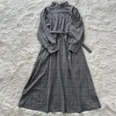 美品✨grove ベルト付きチェックジャガードワンピース Lサイズ Aライン