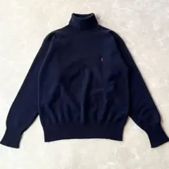 希少美品☆90s ポロバイラルフローレン タートルネックセーター M 紺 ウール