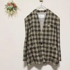 ヌーグレ 【11】 日本製 シルク混 ツイード ノーカラージャケット 金ラメ