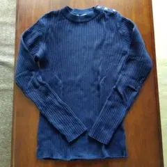 SHIPS リブニット　長袖　ネイビー　肩ボタン付き