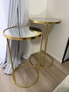 ZARA HOME ゴールド円形ガラスサイドテーブル2点セット