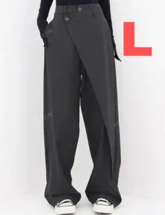 【UREREM】アシンメトリー ワイドレッグ フォーマル パンツ グレー