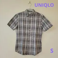 ユニクロ　半袖　チェックシャツ　グレー　メンズ　S