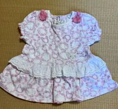 Coeur à Coeur Floral Print Top Tunic with Shoulder Ribbons, Size 70-80, Pink