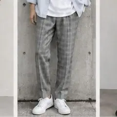 GLOBAL WORKグレー チェック柄 スラックス メンズ