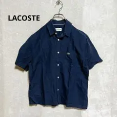 LACOSTE リネン コットン 半袖シャツ M ネイビー 涼感 爽やか 希少のサムネイル