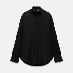 ZARA ザラ プリーツフリル シャツ ブラウス ブラック