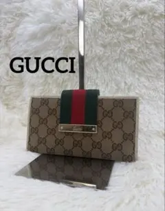 GUCCI グッチ シェリーライン GGキャンバス 長財布 ベージュ レディース