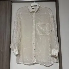 クリーム色 総柄　長袖シャツ　ZARA