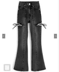 GRL サイドカットアウトリボンフレアデニムパンツ cu578 ブラック M