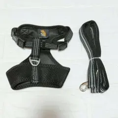 犬用ハーネス＆リード 小型犬 サイズ調整可能 メッシュ XS ブラック
