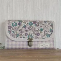ハンドメイド　差込錠の長財布　パープル