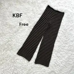 【ケービーエフ】F レディース　ボーダーニットパンツ　裏地あり　タック編み　黒