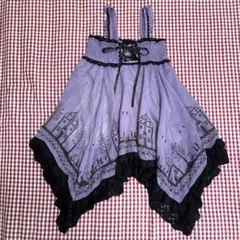 axesfemmeアクシーズ紫色フリルレースシフォンイレヘムチュニックワンピース