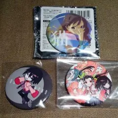 物語シリーズ×望月けい セリア 缶バッジ 忍野扇 余接&八九寺&撫子 羽川翼