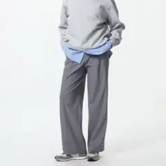 UNIQLO タックワイドパンツ M グレー 丈長め