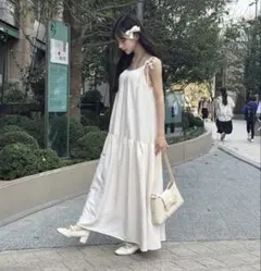 【新品】GRL キャミワンピ リボン フリーサイズ 白 シンプル 無地 ロング丈