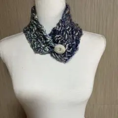 ハンドメイドボタン付き ネックウォーマー 青緑紫