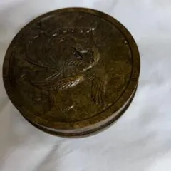 朱肉 黄銅 平丸桐鳳凰文肉池 瑞峰 朱肉入 平丸桐鳳文 青銅器 蓋物