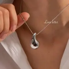 No.366A ぷっくりティアドロップネックレス シルバー 韓国 上品 高見え