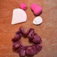 【新品・マルチに使える】メイクパフ4点＋ハンドメイドシュシュ セット