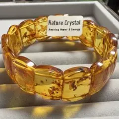 天然 琥珀 金琥珀 ブルーアンバー 約6mm 内周16.5cm ブレスレット 