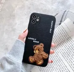 ✴︎新品未使用✴︎ iPhoneケース　クマ　刺繍　黒ケース　韓国っぽ　ソフトケース