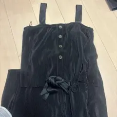 黒いリブサロペット・オーバーオール セットアップのサムネイル