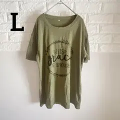 美品✨半袖Tシャツ 【L】オリーブグリーン　プリント入り