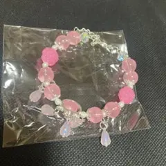 ピンク フラワービーズ ブレスレット