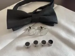 新郎　タキシード　カフスボタン　白蝶貝　オニキス　タキシードスタッド　蝶ネクタイ