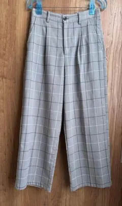 グレー チェック柄 ワイドパンツ